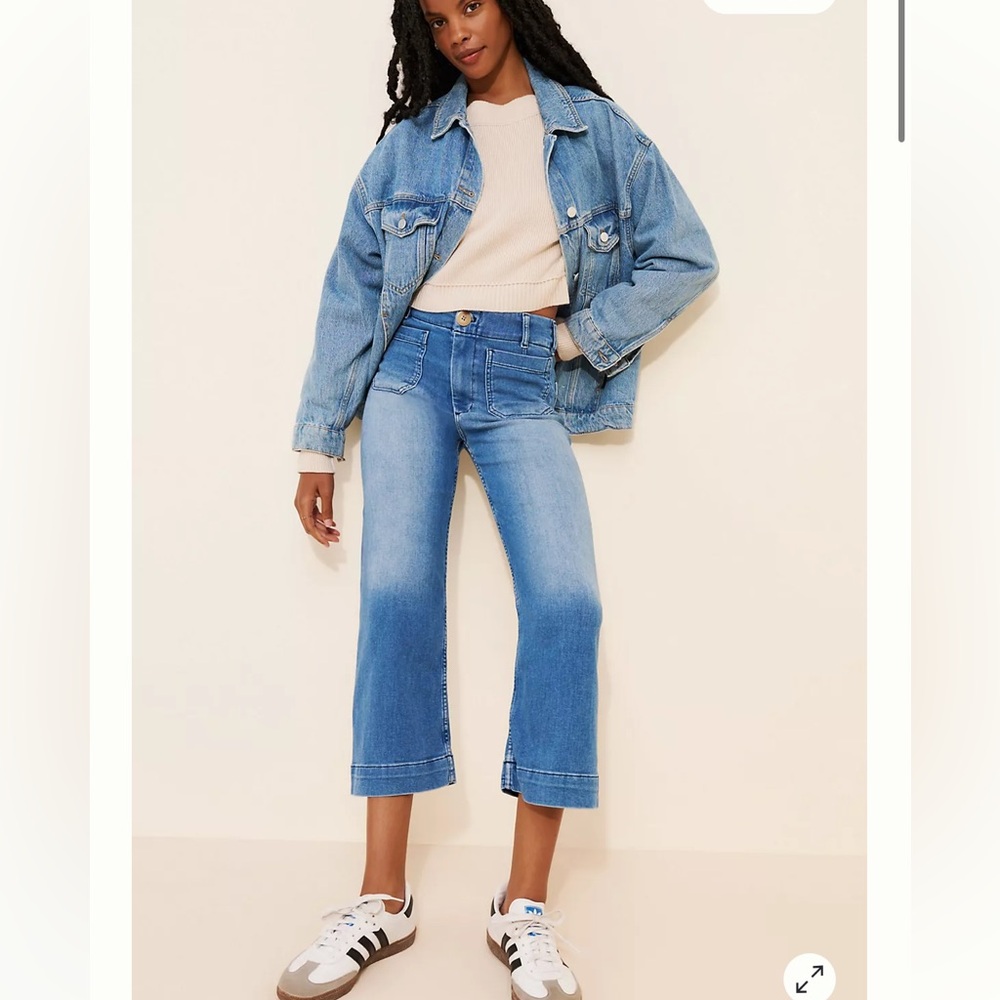 The Colette Denim Cropped Wide-Leg Jeans by Maeve